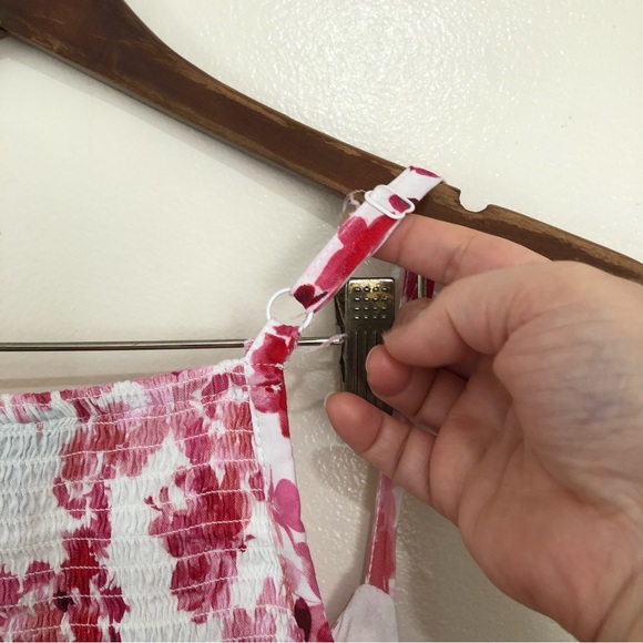 Torrid Floral Summer Pink Floral edge crochet back smocked top size 2. - Picture 6 of 14